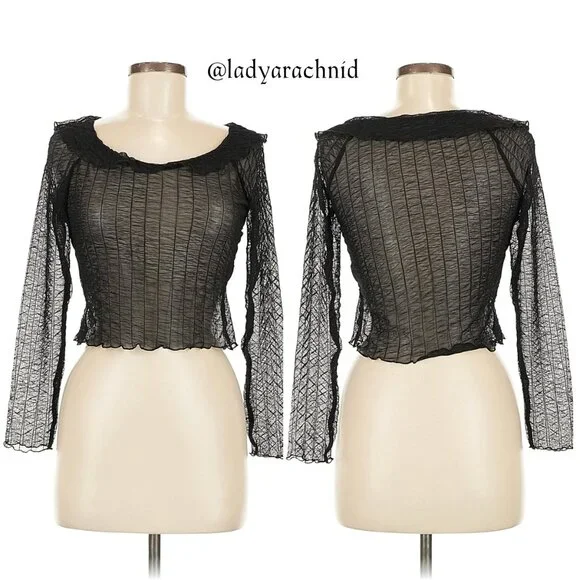 DISTURBIA Whisper gathered black mesh top - Picture 7 of 8
